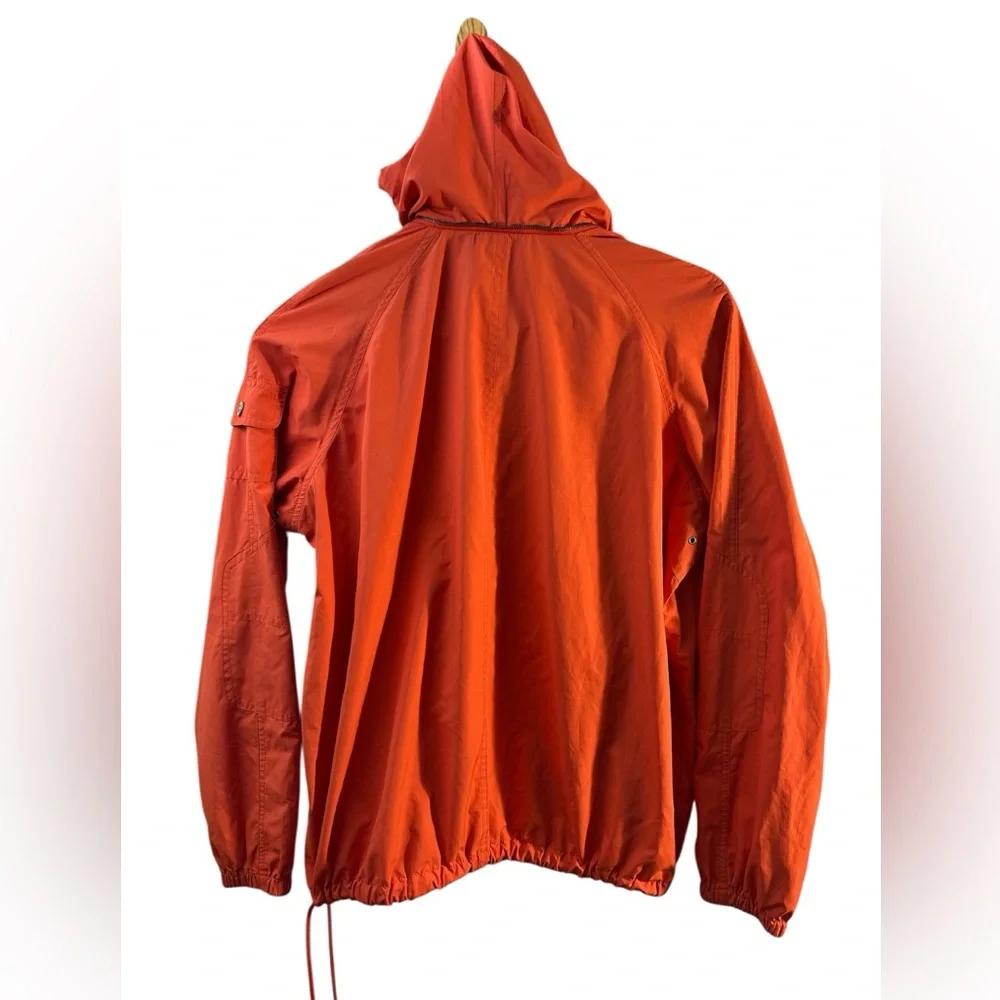 Chico's Anorak Jacket 3/4 Zip Orange Hidden Hood Medium Travel Packable Wind